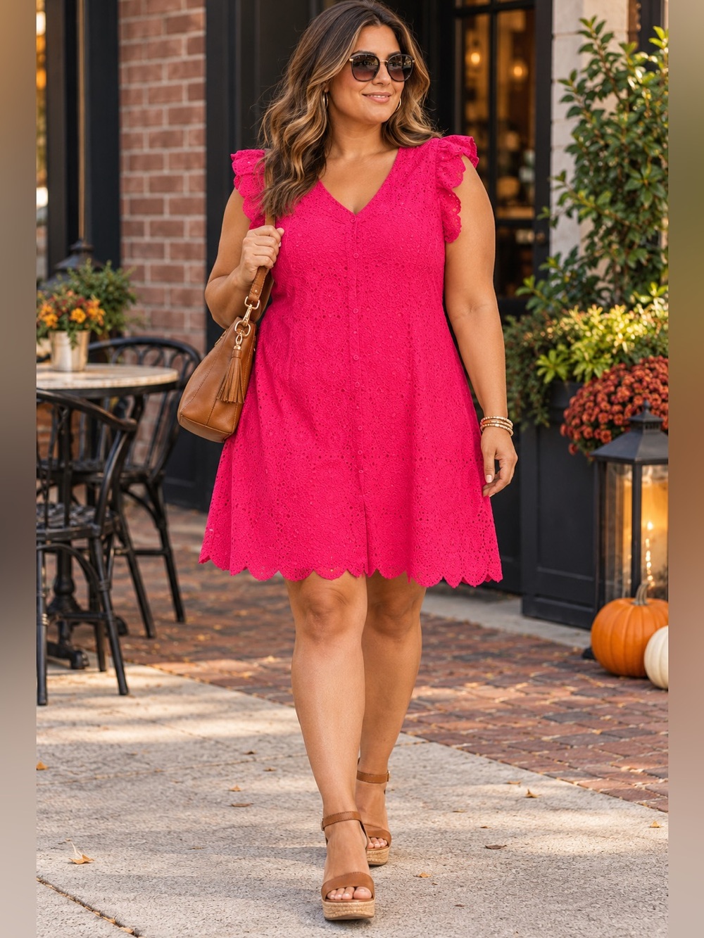 NWT Skies Are Blue Plus Raspberry Pink Crochet Lace Mini Dress Scallop Hem 3X